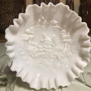 Vintage Ruffled IMPERIAL MILK GLASS Windmill Bowl Dish - Giftable